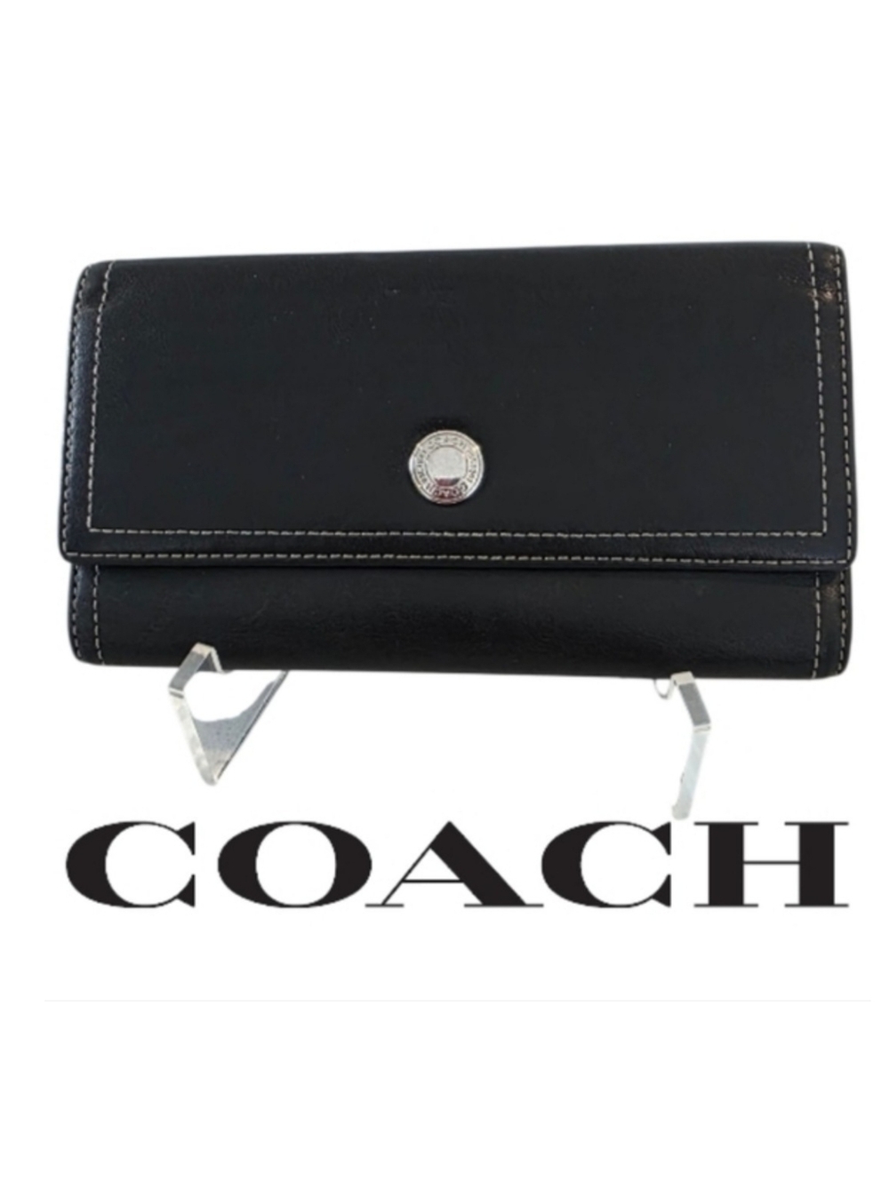 Coach Vintage Soho Soft Leather Wallet Signature Silver Buckle White Stitching